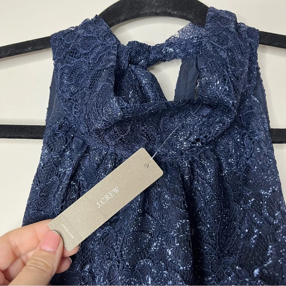 NWT J. CREW Navy Blue Metallic Floral Party Holiday Lace Overlay 2 Piece Set - Picture 12 of 16